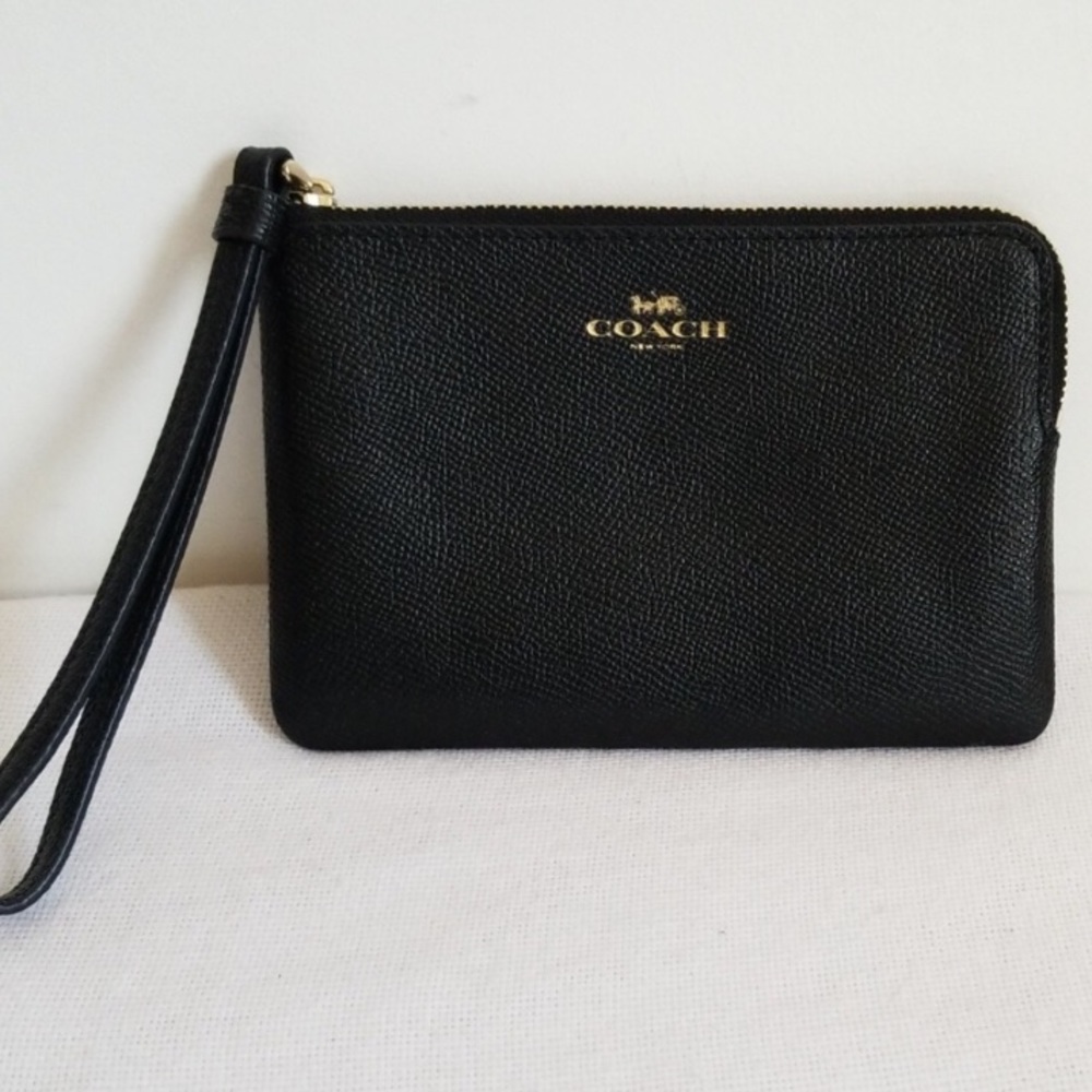 Coach black leather wristlet